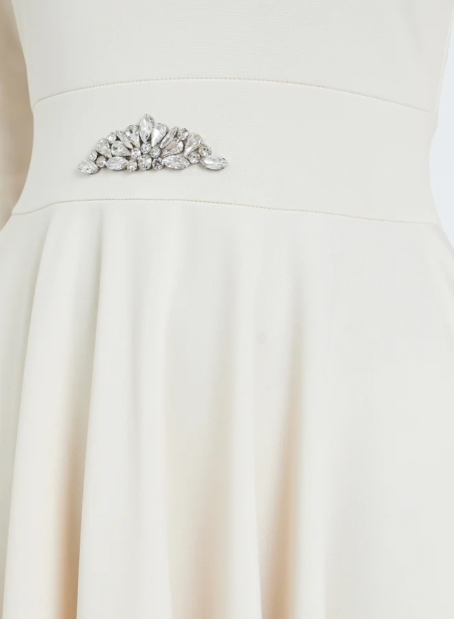 Styli Women Cream High-Low Hem Maxi Dress